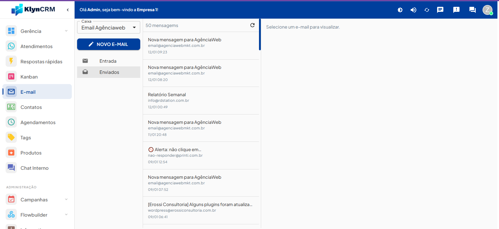 E-mail dentro do CRM